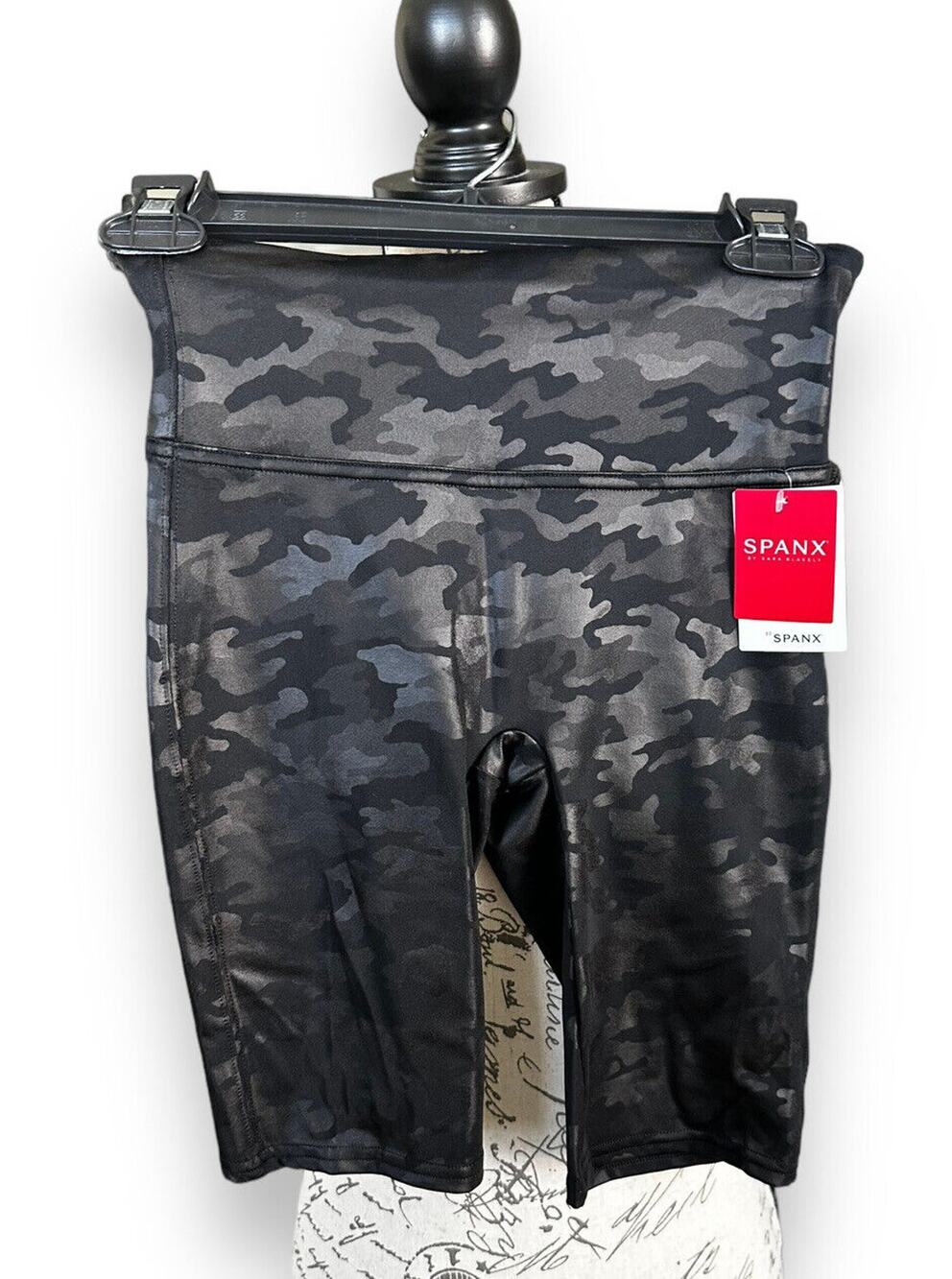 Spanx High Rise Faux Leather Bike Shorts Camo Small